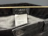 chanel black denim pants with gold hardware
