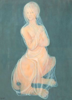 une image d'une peinture représentant une femme assise sur le sol