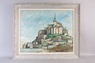 an oil painting of a castle on top of a hill