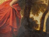painting of a woman in a red dress and a man in a black suit