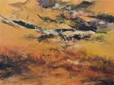 an abstract painting of a sky with clouds in the background