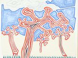 une image représentant un dessin d'un arbre avec le ciel en arrière-plan