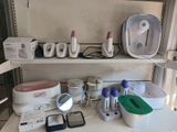 a shelf with a lot of items on top of it