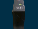 a black box with a clock on it on a blue background