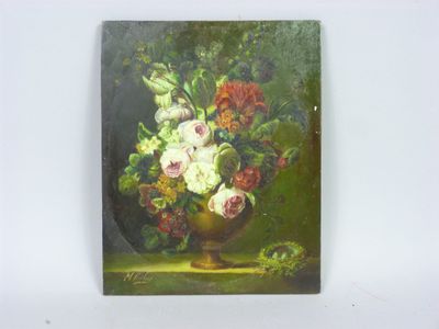 une peinture de fleurs dans un vase sur une table