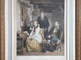 a painting of a family sitting around a table in a room