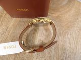 fossil watch with leather strap and gold plated clasp