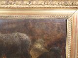 a picture of a painting of a cow in a field