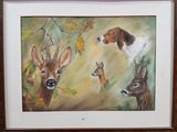 une photo d'un tableau représentant un chien et un cerf