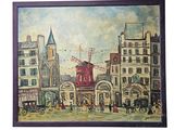 painting of a painting of a windmill on a city street