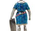 a figurine of a man dressed in blue and holding a shield