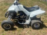 an image of a white quad bike parked in the grass