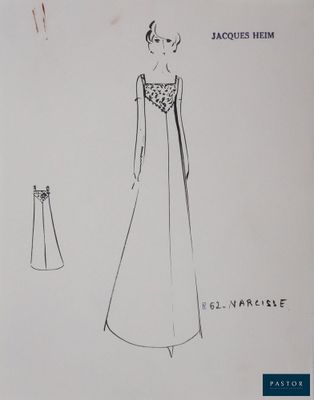 a drawing of a woman in a dress with a bow on it