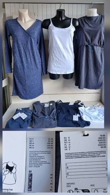 three pictures of a woman ' s clothing on display in a store