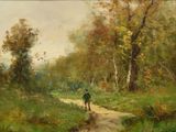 tableau représentant un homme à cheval sur un chemin de terre