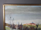 a picture of a painting of a landscape in a gold frame