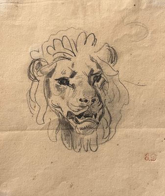 dessin d'une tête de lion sur une feuille de papier