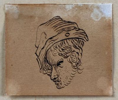 un vieux dessin représentant un homme coiffé d'un chapeau