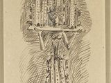 dessin représentant une femme portant un plateau sur lequel sont posées des bougies