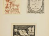 an old book with a picture of a bed, a chair, and a picture of a tree