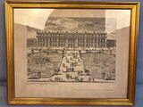 un vieux dessin représentant un palais autour duquel se promènent des gens