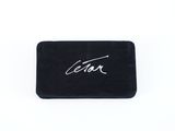 a black wallet with the word cian written on it