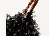 a drawing of a giraffe sticking its head out of a pile of dirt