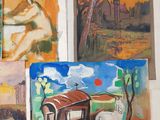 painting of a horse drawn carriage, a horse drawn carriage, and a horse drawn carriage