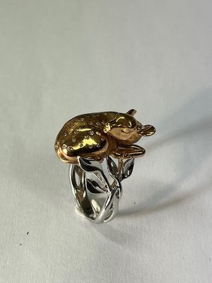 Bague OR Gris ET OR Rose A Motif DE Faon. Taille 52. 18 G BR…