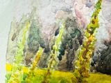 a picture of a painting of a field of yellow flowers