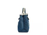 a small blue bag with a zipper closure and a white handle