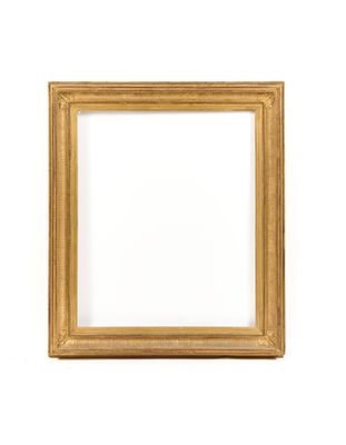 a gold picture frame on a white background