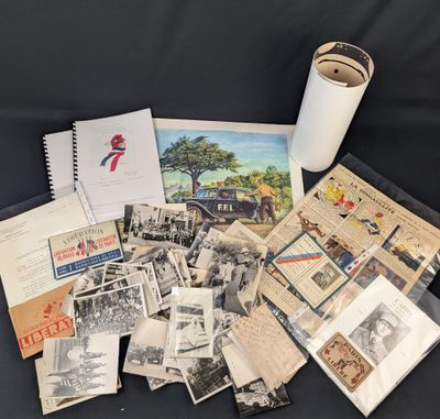 an old photo of a bunch of old photos and a cup of coffee