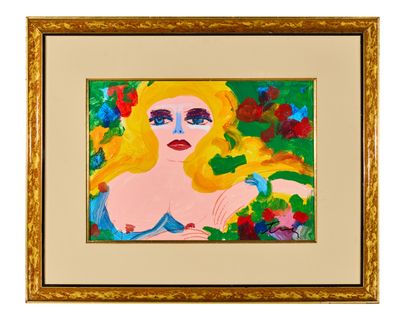 une image d'une peinture représentant une femme avec des fleurs dans les cheveux