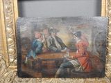 a painting of a group of people sitting around a table