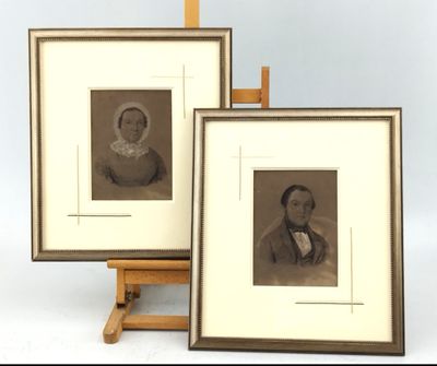 Deux dessins XXème formant pendant "Couple homme et femme" 2…