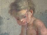 a painting of a baby playing with a teddy bear
