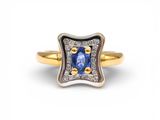 bague en or jaune avec saphir bleu et diamants