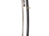 a black and gold sword with a wooden handle on a white background