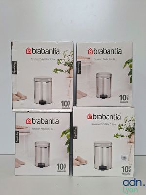 three boxes of brabantia are stacked on top of each other