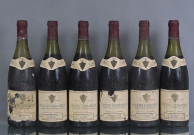 six bouteilles de vin sont alignées sur une table