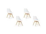 lot de quatre chaises blanches aux pieds en bois, sur fond blanc