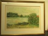une image d'un tableau représentant un bateau sur l'eau