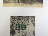 two framed photographs of a man riding a horse in a forest