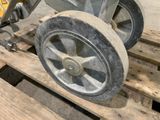 a close up of a wheel on a pallet