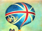 painting of a hot air balloon with a british flag on it