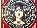 an image of a poster with a woman ' s face in the center