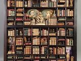 une bibliothèque sur laquelle sont disposés de nombreux livres et figurines