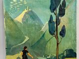 une image représentant un tableau où l'on voit une femme et un chien dans un champ