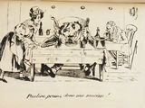 un dessin représentant un homme et une femme assis à une table